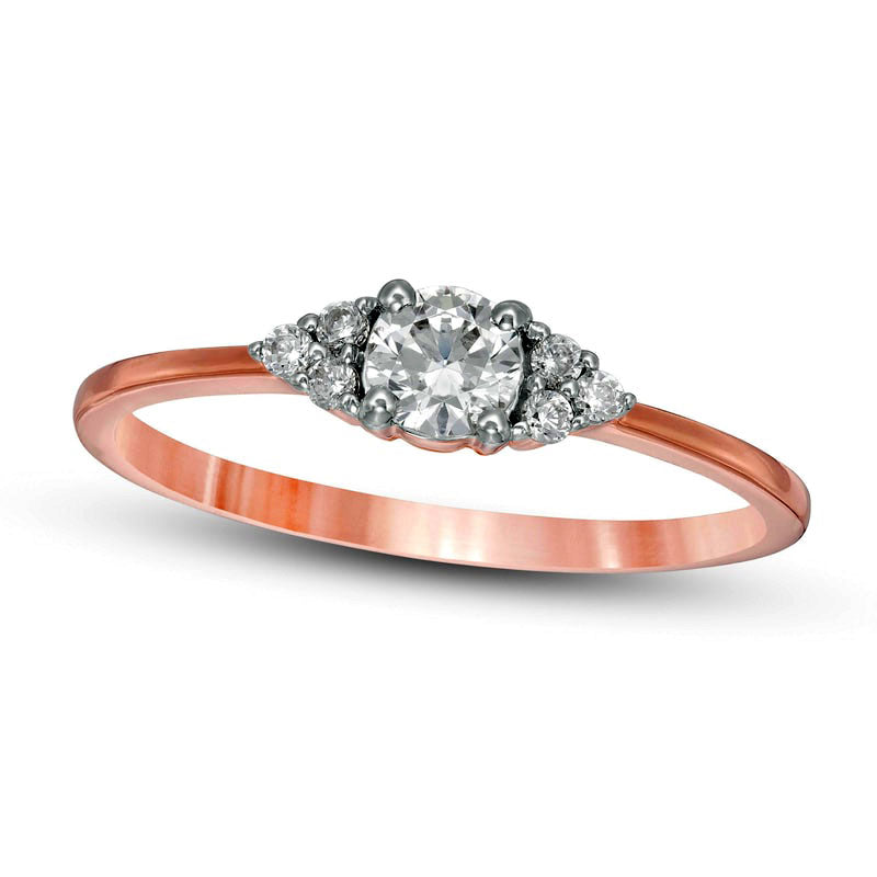 0.33 CT. T.W. Natural Diamond Tri-Sides Engagement Ring in Solid 10K Rose Gold