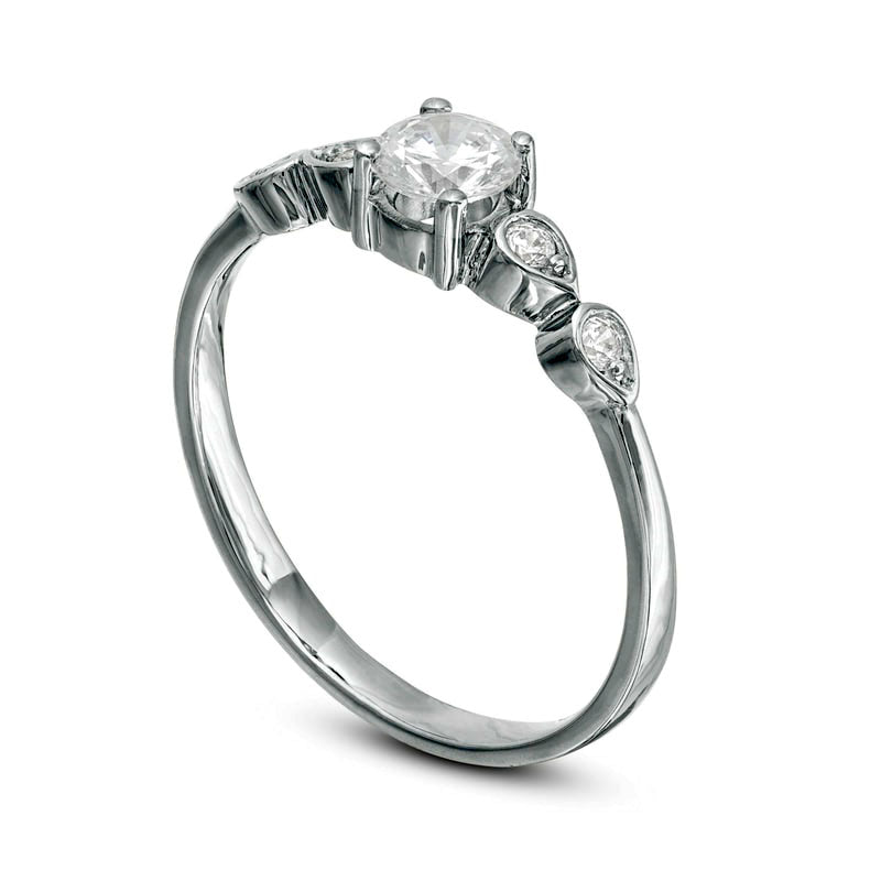 0.33 CT. T.W. Natural Diamond Petal-Sides Engagement Ring in Solid 10K White Gold