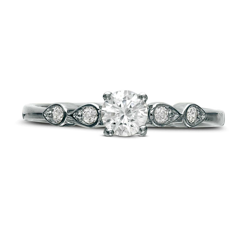 0.33 CT. T.W. Natural Diamond Petal-Sides Engagement Ring in Solid 10K White Gold