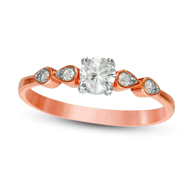 0.33 CT. T.W. Natural Diamond Petal-Sides Engagement Ring in Solid 10K Rose Gold