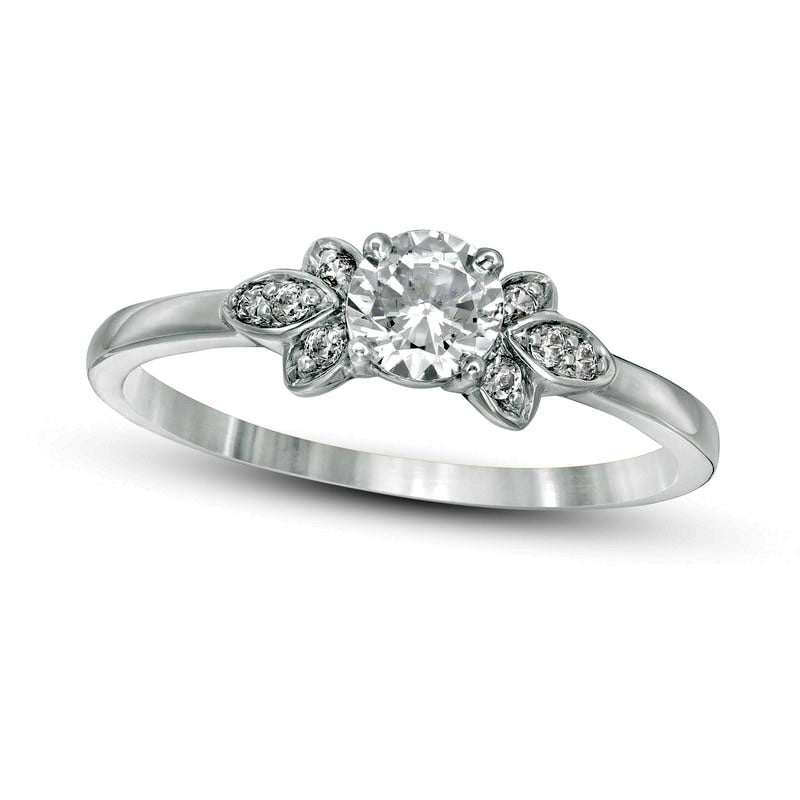 0.38 CT. T.W. Natural Diamond Petal Tri-Sides Engagement Ring in Solid 10K White Gold