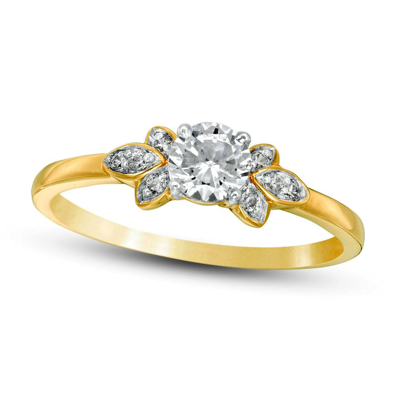 0.38 CT. T.W. Natural Diamond Petal Tri-Sides Engagement Ring in Solid 10K Yellow Gold