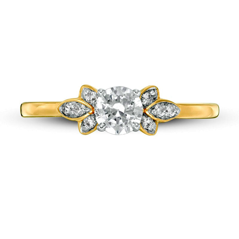 0.38 CT. T.W. Natural Diamond Petal Tri-Sides Engagement Ring in Solid 10K Yellow Gold