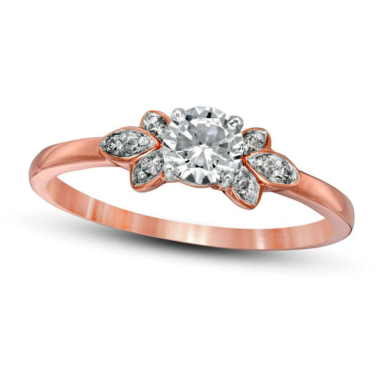 0.38 CT. T.W. Natural Diamond Petal Tri-Sides Engagement Ring in Solid 10K Rose Gold