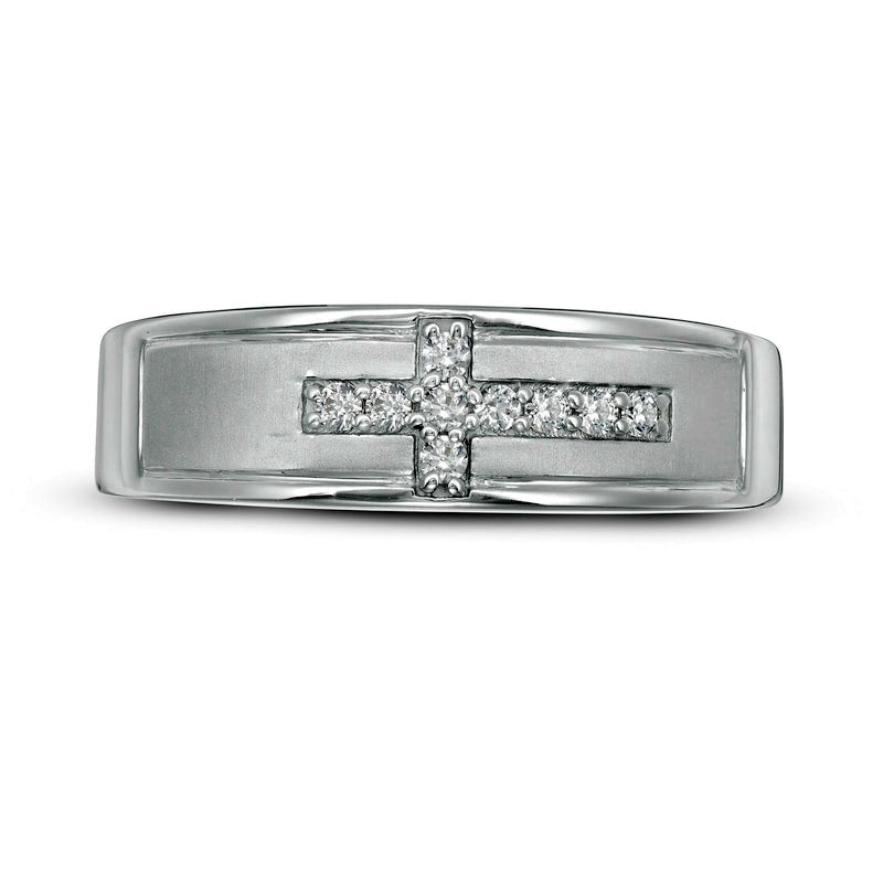 Men's 0.13 CT. T.W. Natural Diamond Sideways Cross Wedding Band in Sterling Silver