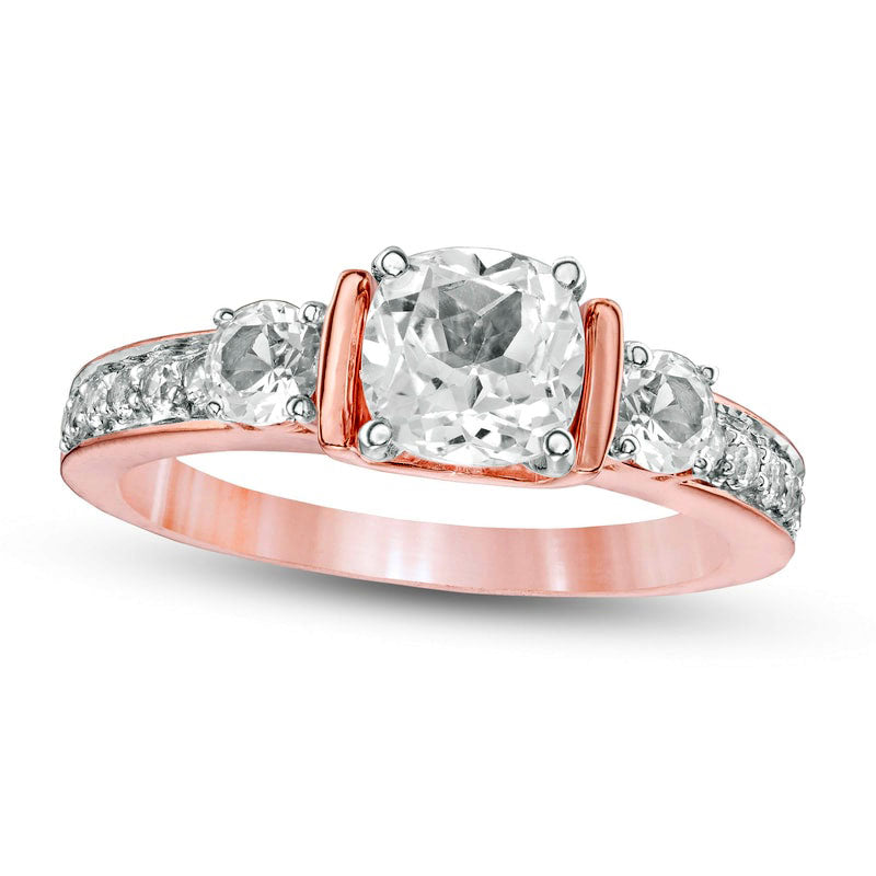 6.0mm Cushion-Cut Lab-Created White Sapphire Collar Ring in Sterling Silver with Solid 14K Rose Gold Plate