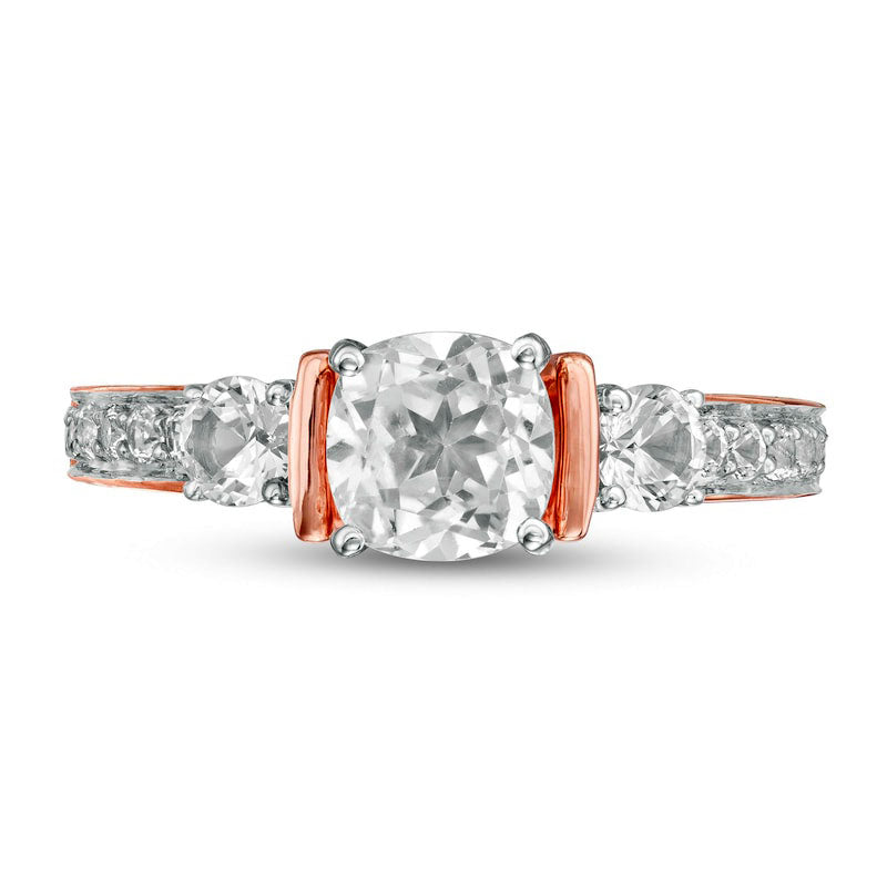 6.0mm Cushion-Cut Lab-Created White Sapphire Collar Ring in Sterling Silver with Solid 14K Rose Gold Plate