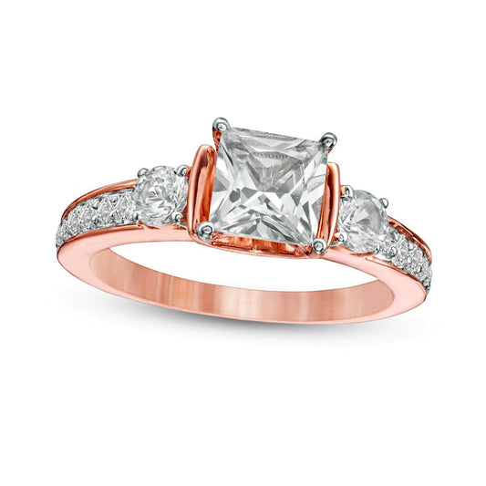 6.0mm Princess-Cut Lab-Created White Sapphire Collar Ring in Sterling Silver with Solid 14K Rose Gold Plate