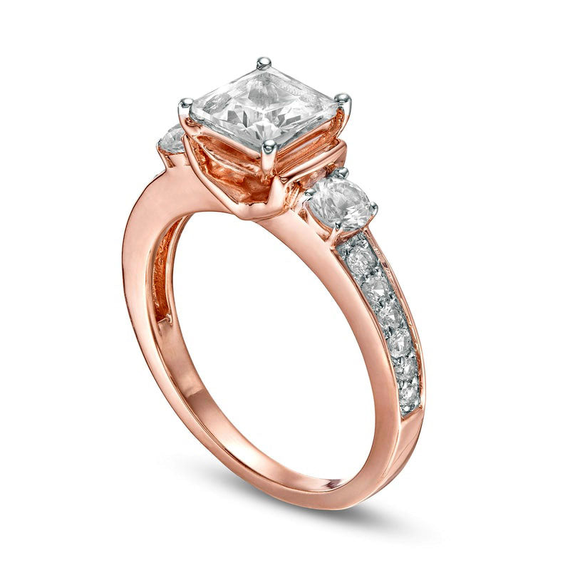 6.0mm Princess-Cut Lab-Created White Sapphire Collar Ring in Sterling Silver with Solid 14K Rose Gold Plate