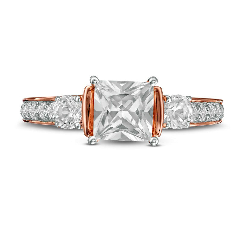 6.0mm Princess-Cut Lab-Created White Sapphire Collar Ring in Sterling Silver with Solid 14K Rose Gold Plate