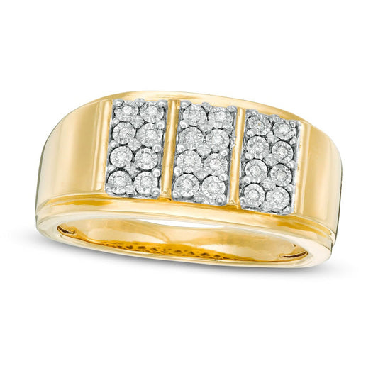 Men's 0.10 CT. T.W. Composite Natural Diamond Vertical Three Row Ring in Solid 10K Yellow Gold