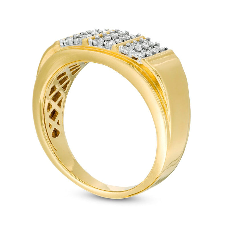 Men's 0.10 CT. T.W. Composite Natural Diamond Vertical Three Row Ring in Solid 10K Yellow Gold