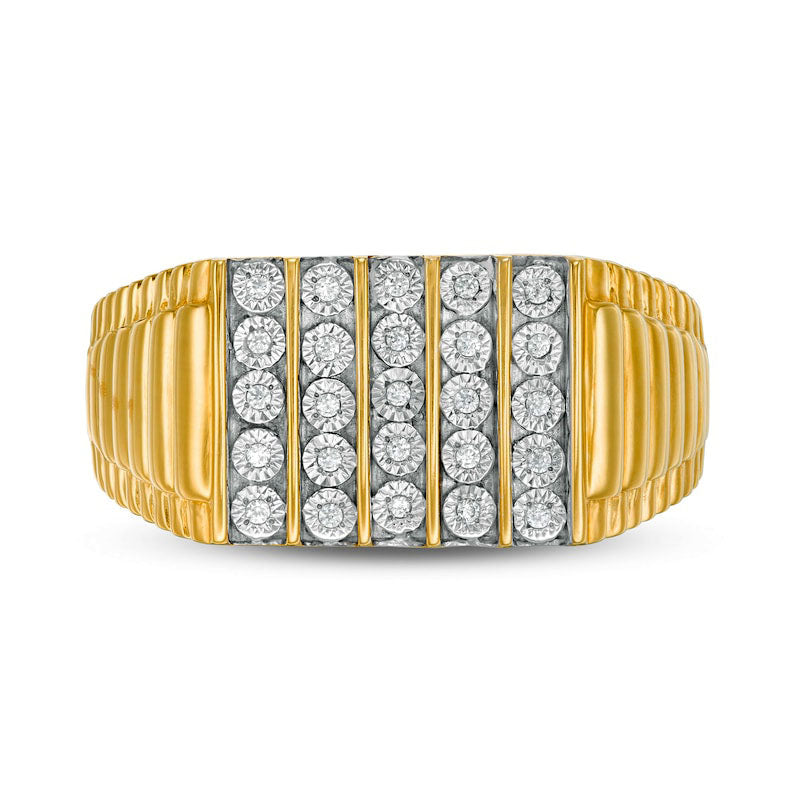 Men's 0.10 CT. T.W. Natural Diamond Rectangle-Top Vertical Five Row Ring in Solid 10K Yellow Gold