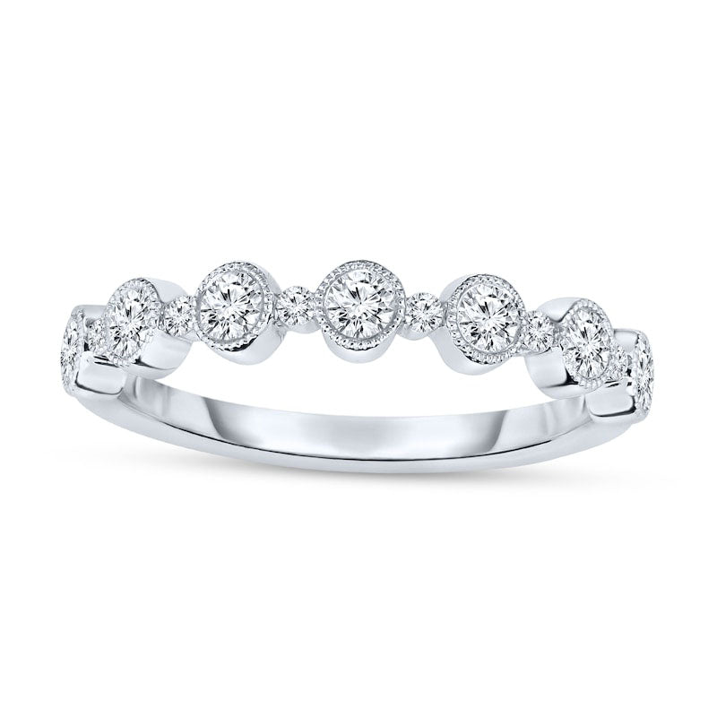 0.50 CT. T.W. Natural Diamond Alternating Antique Vintage-Style Stackable Band in Solid 14K White Gold