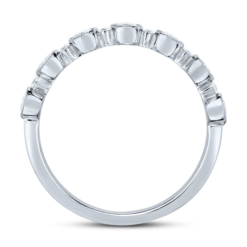 0.50 CT. T.W. Natural Diamond Alternating Antique Vintage-Style Stackable Band in Solid 14K White Gold