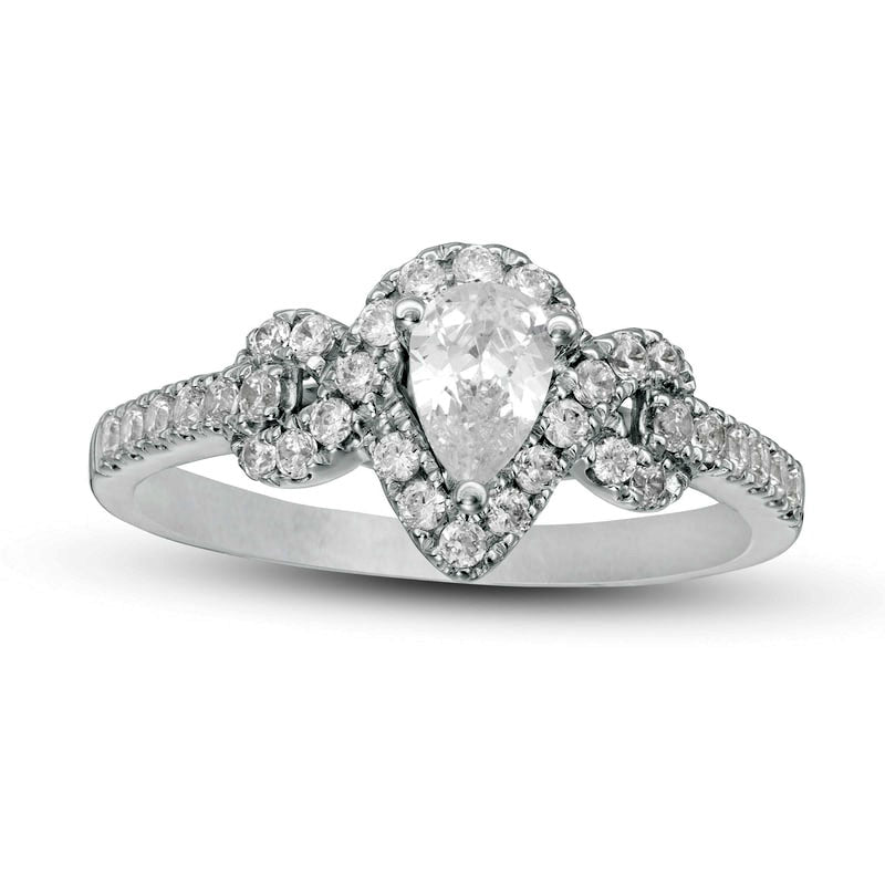 0.75 CT. T.W. Pear-Shaped Natural Diamond Frame Engagement Ring in Solid 14K White Gold