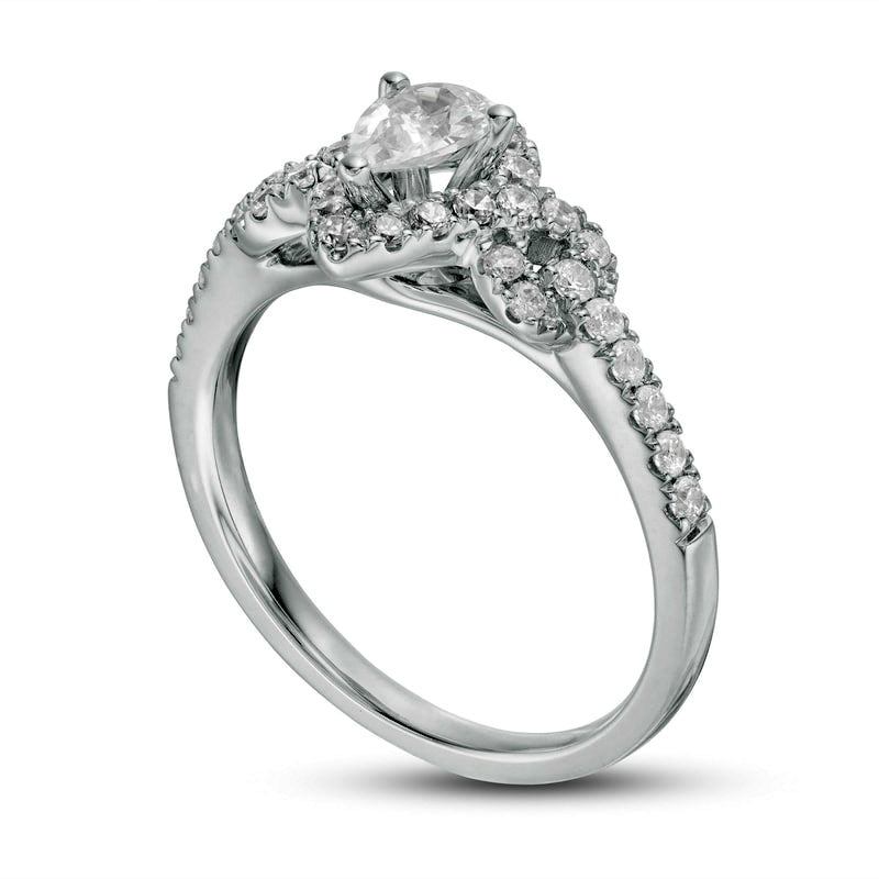 0.75 CT. T.W. Pear-Shaped Natural Diamond Frame Engagement Ring in Solid 14K White Gold