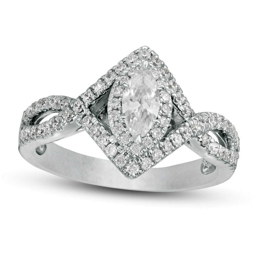 0.75 CT. T.W. Marquise Natural Diamond Frame Twist Shank Engagement Ring in Solid 14K White Gold