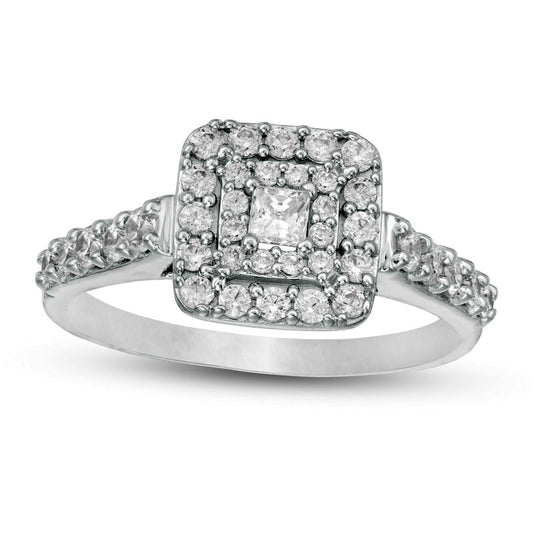 0.75 CT. T.W. Princess-Cut Natural Diamond Double Frame Engagement Ring in Solid 10K White Gold