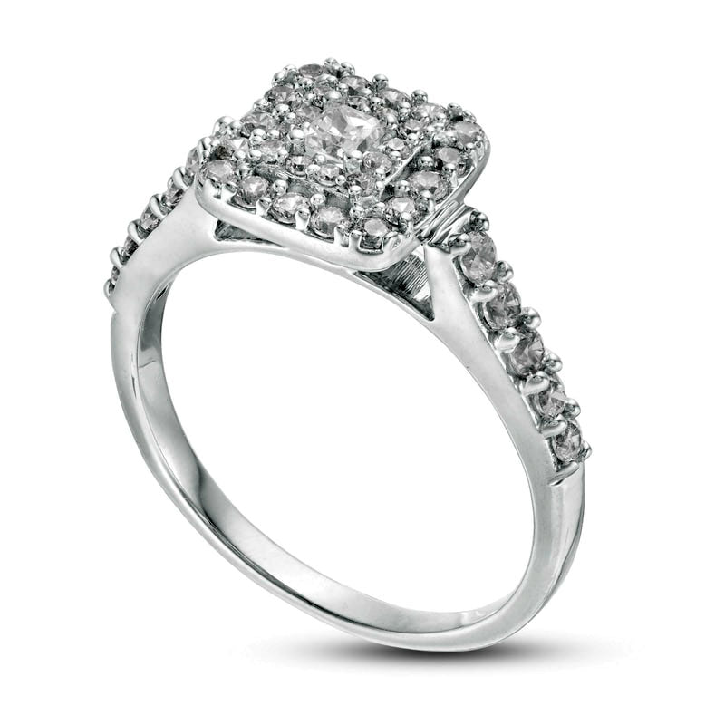 0.75 CT. T.W. Princess-Cut Natural Diamond Double Frame Engagement Ring in Solid 10K White Gold