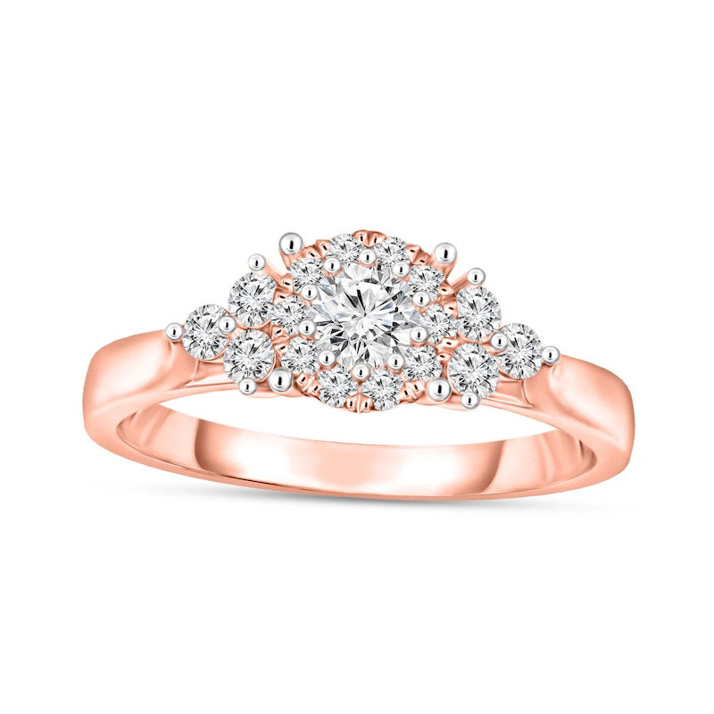 0.33 CT. T.W. Natural Diamond Frame Tri-Sides Engagement Ring in Solid 10K Rose Gold