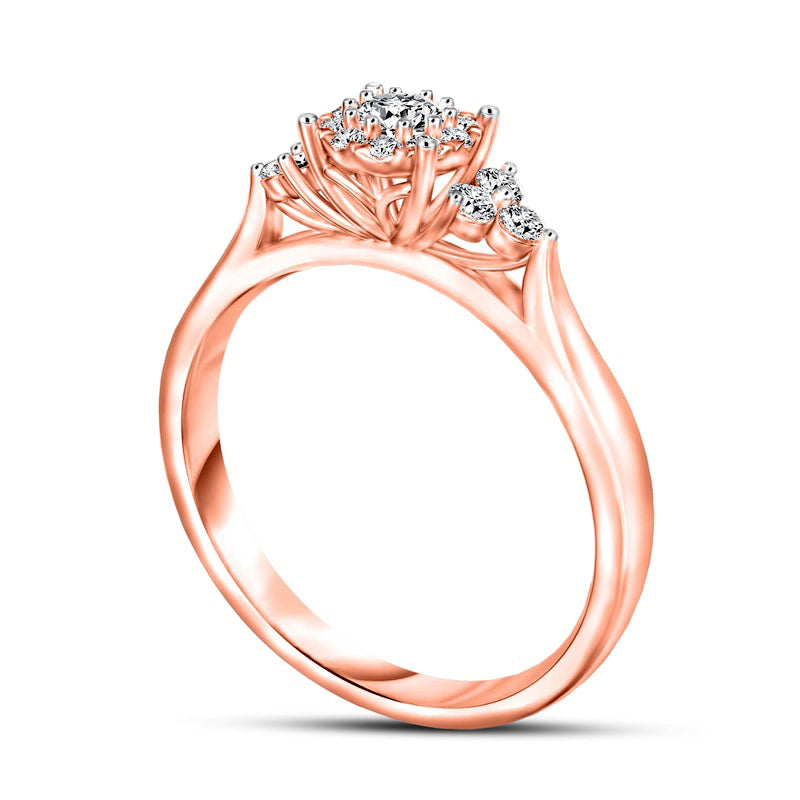 0.33 CT. T.W. Natural Diamond Frame Tri-Sides Engagement Ring in Solid 10K Rose Gold