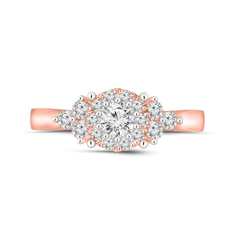 0.33 CT. T.W. Natural Diamond Frame Tri-Sides Engagement Ring in Solid 10K Rose Gold