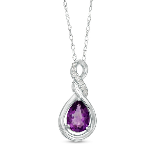 Pear-Shaped Amethyst and Natural Diamond Accent Cascading Teardrop Pendant in 10K White Gold