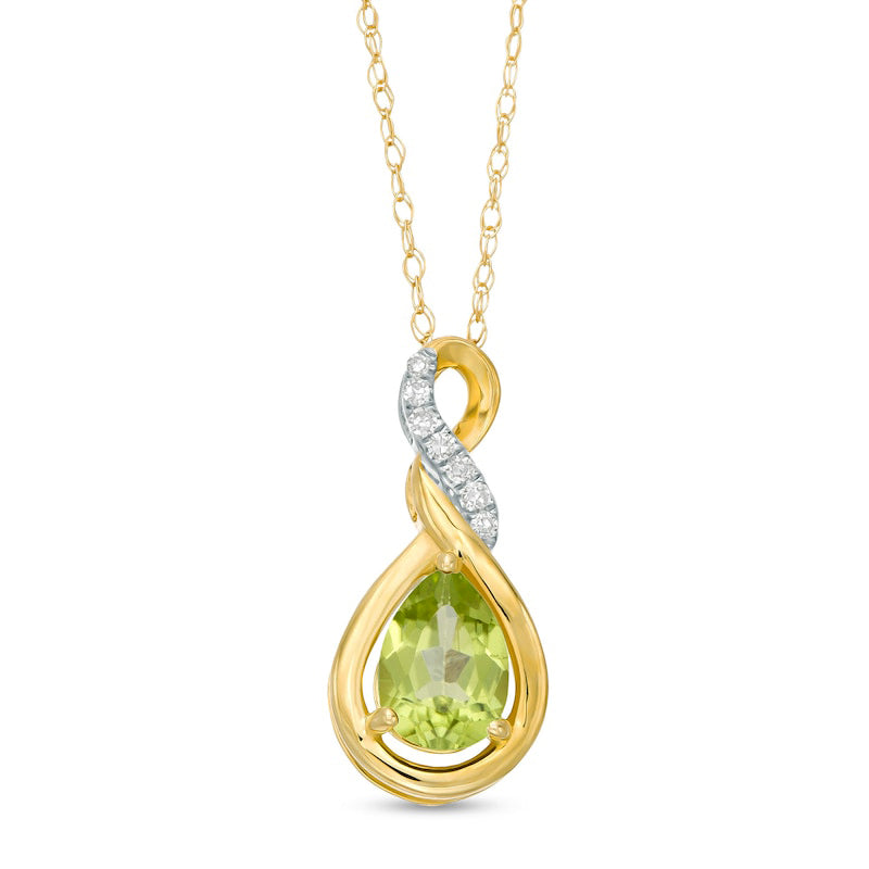 Pear-Shaped Peridot and Natural Diamond Accent Cascading Teardrop Pendant in 10K Yellow Gold