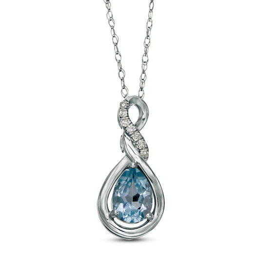 Pear-Shaped Aquamarine and Natural Diamond Accent Cascading Teardrop Pendant in 10K White Gold