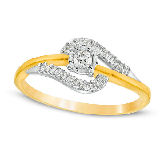 0.20 CT. T.W. Natural Diamond Bypass Promise Ring in Solid 10K Two-Tone Gold