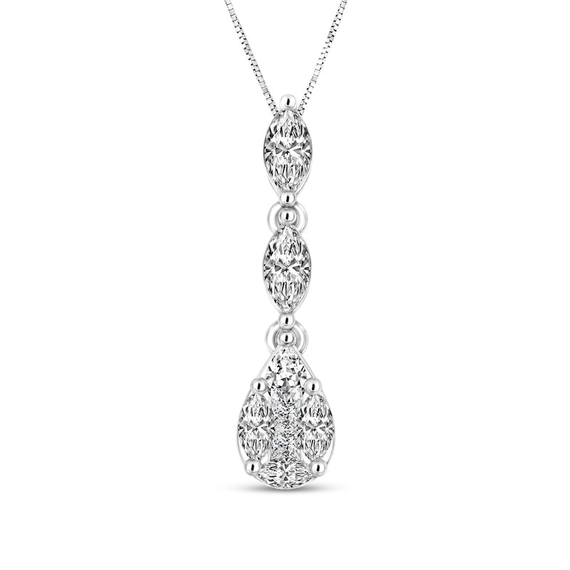 0.5 CT. T.W. Natural Diamond Multi-Shape Triple Drop Pendant in 10K White Gold