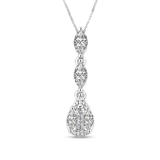 0.5 CT. T.W. Natural Diamond Multi-Shape Triple Drop Pendant in 10K White Gold