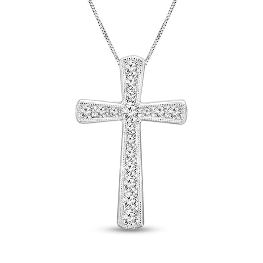 0.5 CT. T.W. Natural Diamond Antique Vintage-Style Cross Pendant in 10K White Gold