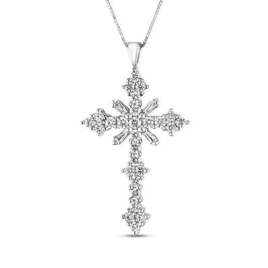 1.5 CT. T.W. Natural Diamond Ornate Cross Pendant in 10K White Gold