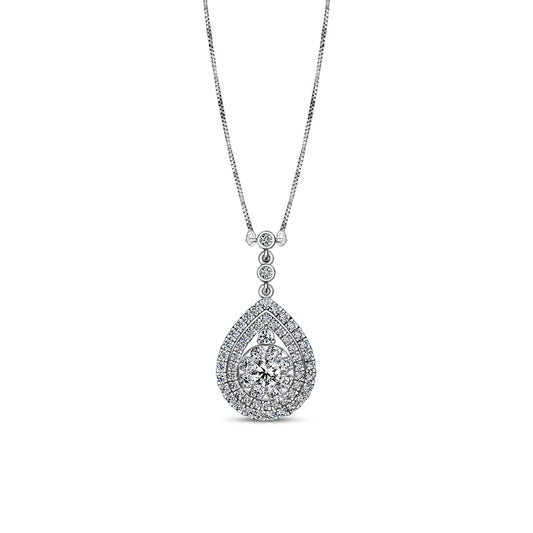 0.75 CT. T.W. Natural Diamond Double Frame Teardrop Pendant 10K White Gold