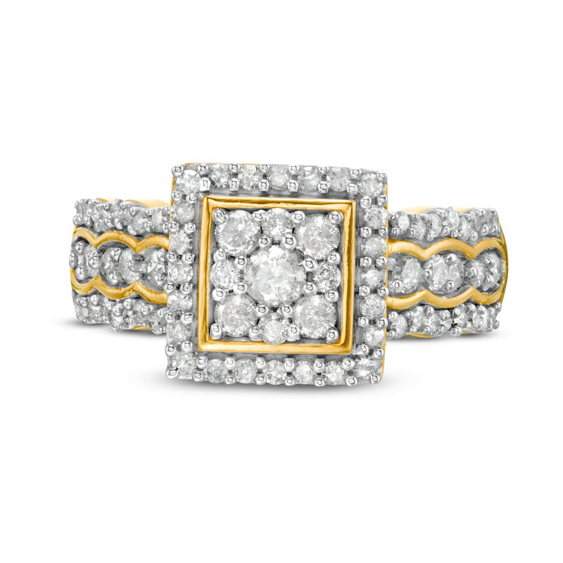 0.75 CT. T.W. Composite Natural Diamond Square Frame Scallop Shank Engagement Ring in Solid 10K Yellow Gold