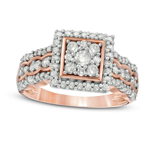 0.75 CT. T.W. Composite Natural Diamond Square Frame Scallop Shank Engagement Ring in Solid 10K Rose Gold