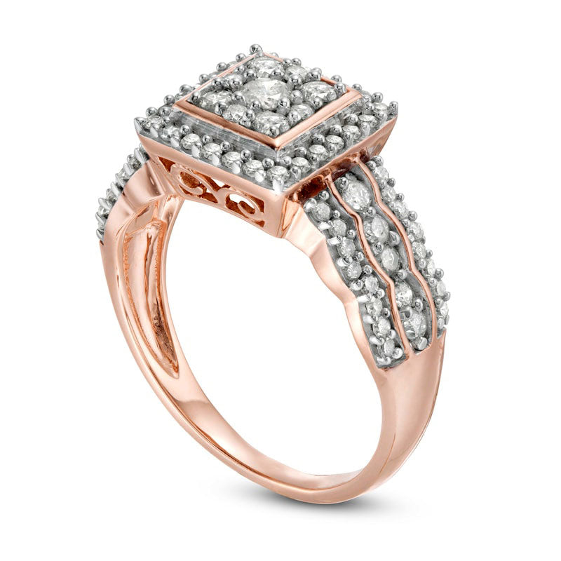 0.75 CT. T.W. Composite Natural Diamond Square Frame Scallop Shank Engagement Ring in Solid 10K Rose Gold