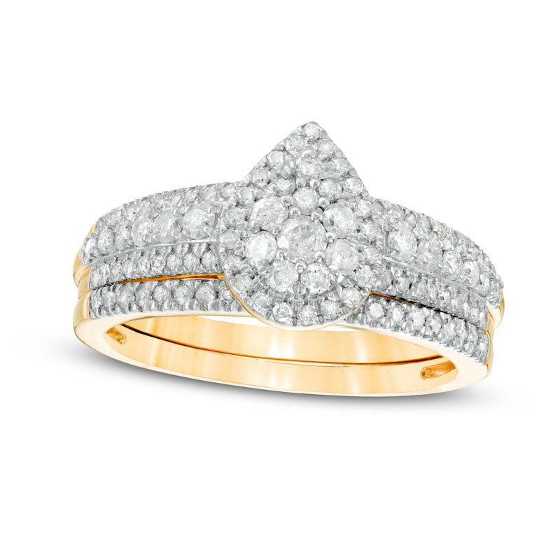 0.75 CT. T.W. Composite Pear-Shaped Natural Diamond Bridal Engagement Ring Set in Solid 10K Yellow Gold