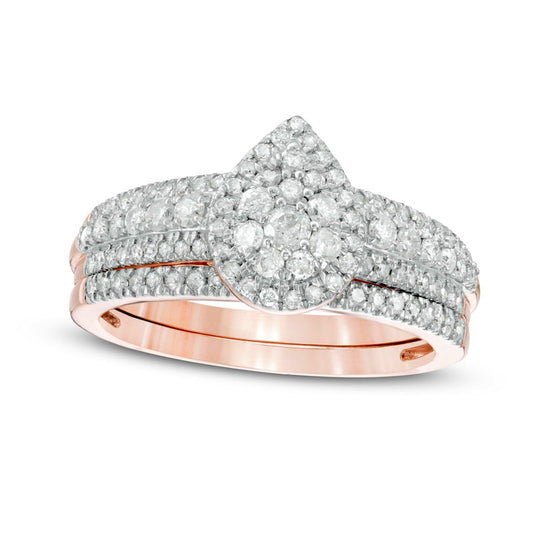 0.75 CT. T.W. Composite Pear-Shaped Natural Diamond Bridal Engagement Ring Set in Solid 10K Rose Gold