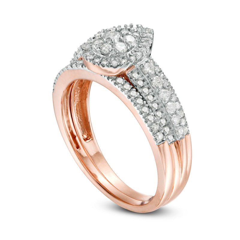 0.75 CT. T.W. Composite Pear-Shaped Natural Diamond Bridal Engagement Ring Set in Solid 10K Rose Gold