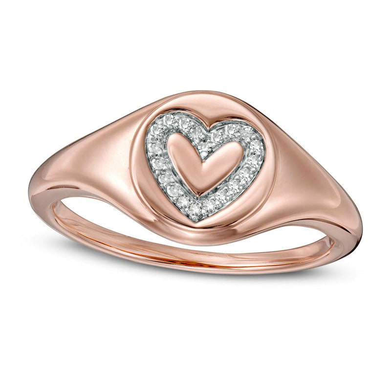 0.05 CT. T.W. Natural Diamond Heart Outline Signet Ring in Solid 14K Rose Gold