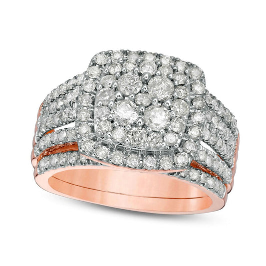 1.5 CT. T.W. Composite Natural Diamond Cushion Frame Bridal Engagement Ring Set in Solid 10K Rose Gold