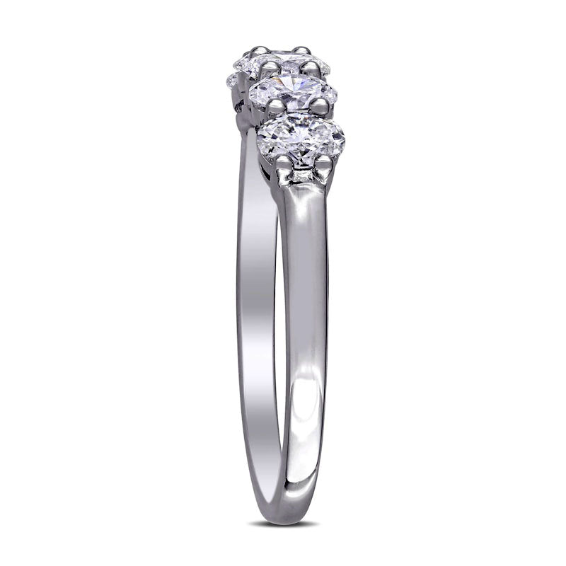 1.0 CT. T.W. Oval Natural Diamond Five Stone Anniversary Band in Solid 14K White Gold (H/VS2)