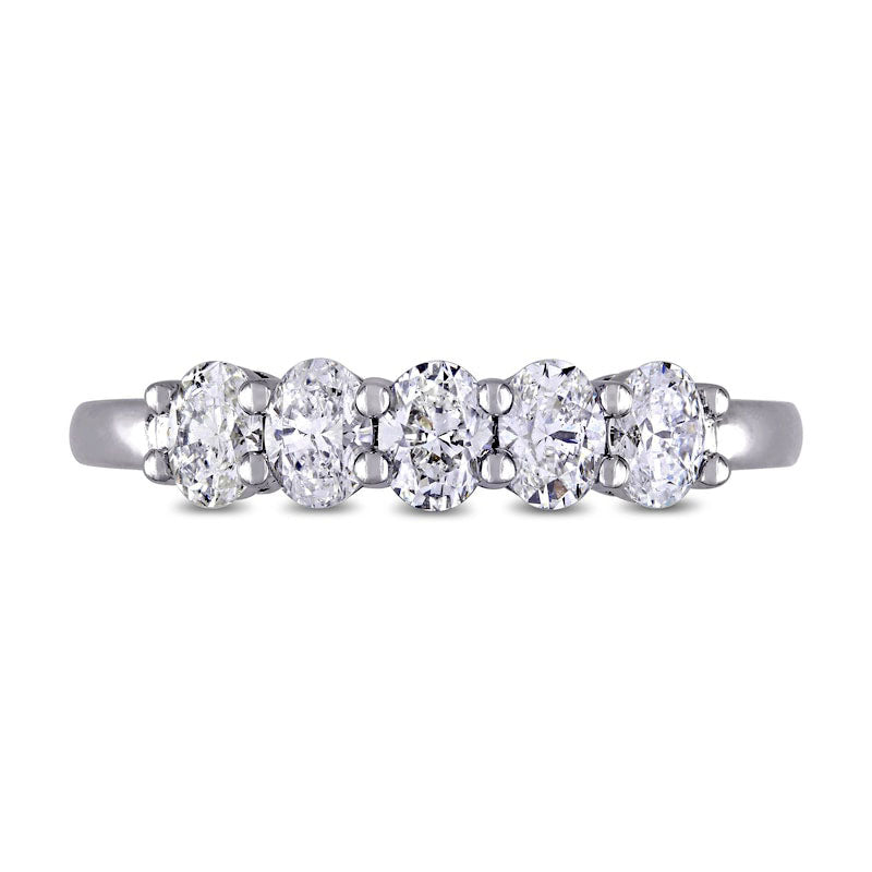 1.0 CT. T.W. Oval Natural Diamond Five Stone Anniversary Band in Solid 14K White Gold (H/VS2)