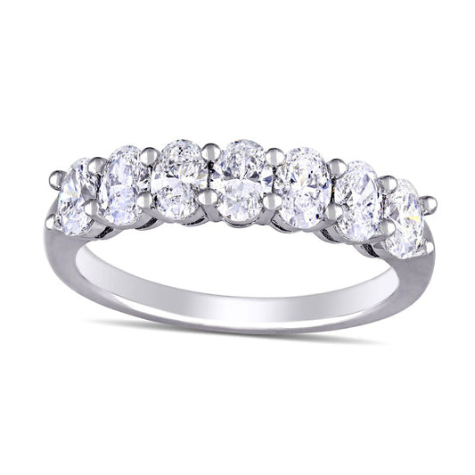 1.33 CT. T.W. Oval Natural Diamond Seven Stone Anniversary Band in Solid 14K White Gold (G/SI2)