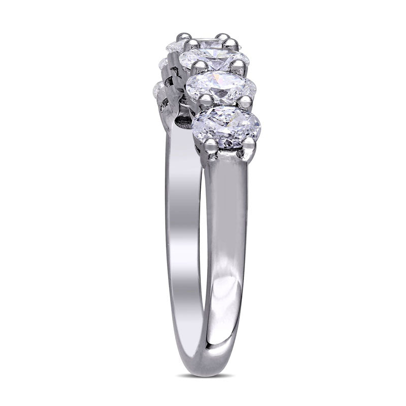 1.33 CT. T.W. Oval Natural Diamond Seven Stone Anniversary Band in Solid 14K White Gold (G/SI2)