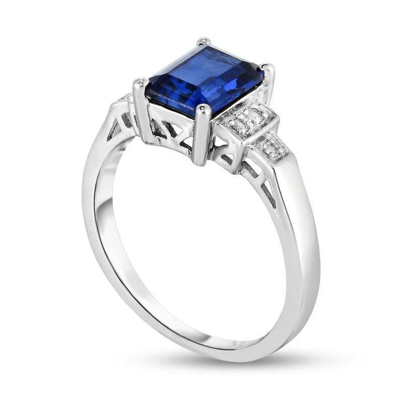 Emerald-Cut Lab-Created Blue and White Sapphire Tri-Sides Collar Ring in Sterling Silver