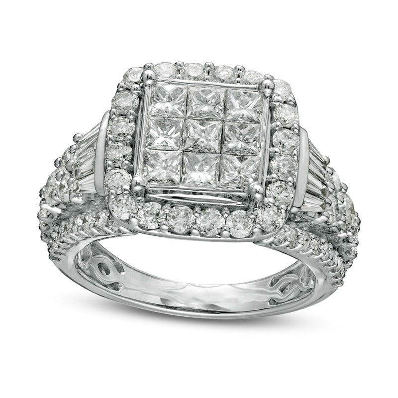 2.75 CT. T.W. Princess-Cut Natural Diamond Frame Engagement Ring in Solid 10K White Gold